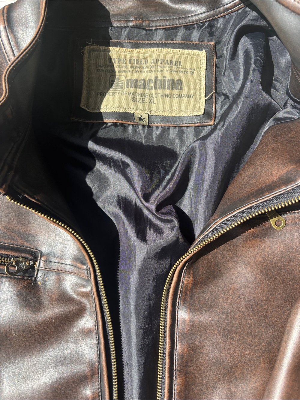 Machine Brown Leather Bomber Jacket with Racing Stripes - Picture 2 of 7